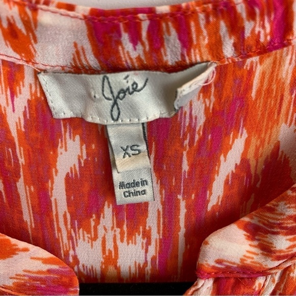 Joie Finnegan Ikat Pure Silk Pink Orange Button Up Sleeveless Tank Top Blouse XS - Picture 5 of 7